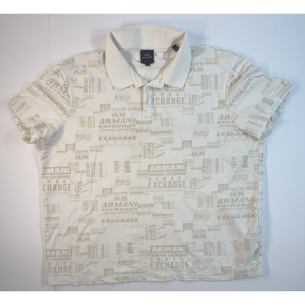 Armani Exchange AX Men's  XL Polo Shirt All Over Logo Cream Beige